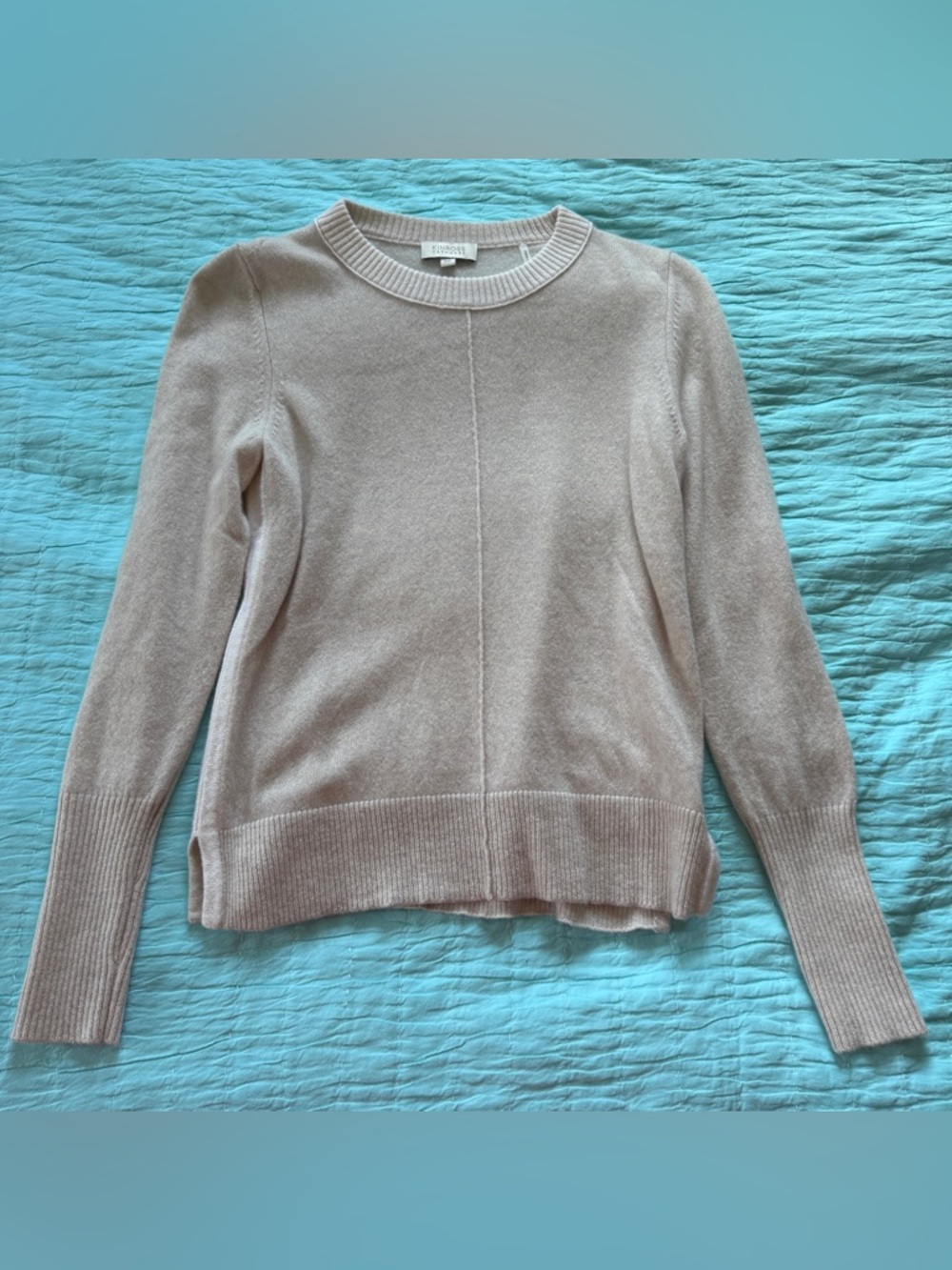 Kinross Cashmere Tipped Crew Cream Sweater Small